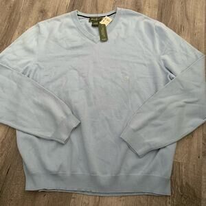 Eddie Bauer Sweater Men Large Sky Blue Fine Gauge V-Neck Pullover PIMA Nylon NEW